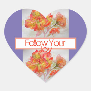 Roos Floral Waterverf Sinaasappel Volg je Joy Hart Sticker