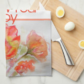 Roos Floral Waterverf Sinaasappel Volg je Joy Theedoek (Quarter Fold)