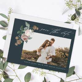  Roos Floral Wedding Foto Save the Date Kaart