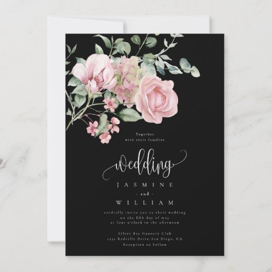 Roos Floral Wedding Kaart (Voorkant)