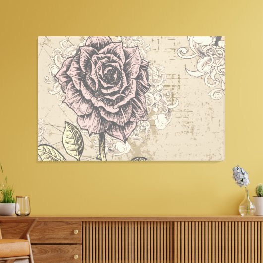  Roos Floral Wrapped Canvas (Insitu (Woonkamer))