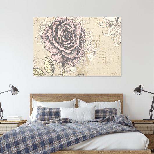  Roos Floral Wrapped Canvas (Insitu (Slaapkamer))