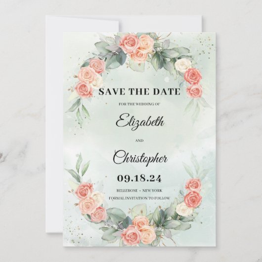 Roos Floral Wreath Eucalyptus Greenery Save The Date (Voorkant)