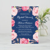 Roos Floral Wreath Navy Blue Vrijgezellenfeest Kaart (Staand voorkant)