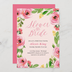 Roos Floral Wreator Bridal Shower Invitation Kaart