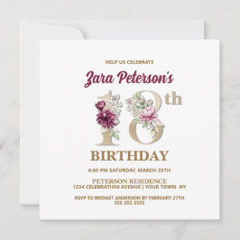 Roos Floral Z 18th Birthday Party Invitation Kaart