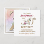 Roos Floral Z 50th Birthday Party Invitation Kaart (Voorkant / Achterkant)
