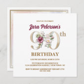 Roos Floral Z 90th Birthday Party Invitation Kaart (Voorkant / Achterkant)