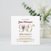 Roos Floral Z 90th Birthday Party Invitation Kaart (Staand voorkant)