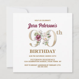 Roos Floral Z 90th Birthday Party Invitation Kaart
