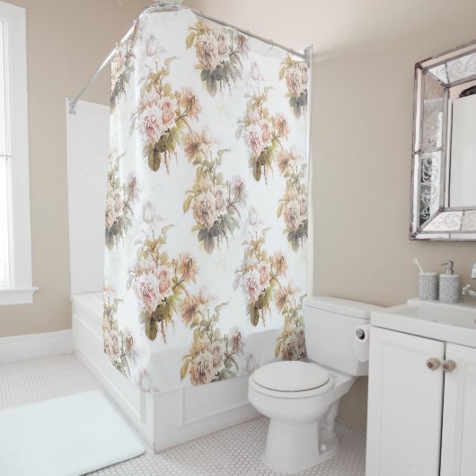  roos florale patroon douchegordijn (In situ)