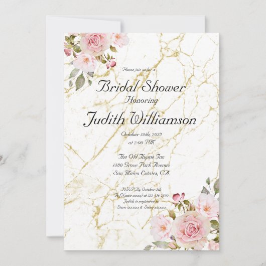 Roos Florals Editable Bridal Shower-uitnodiging Kaart (Voorkant)