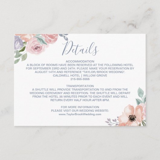 Roos Florals Wedding Details Kaart (Voorkant)