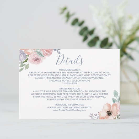 Roos Florals Wedding Details Kaart (Staand voorkant)