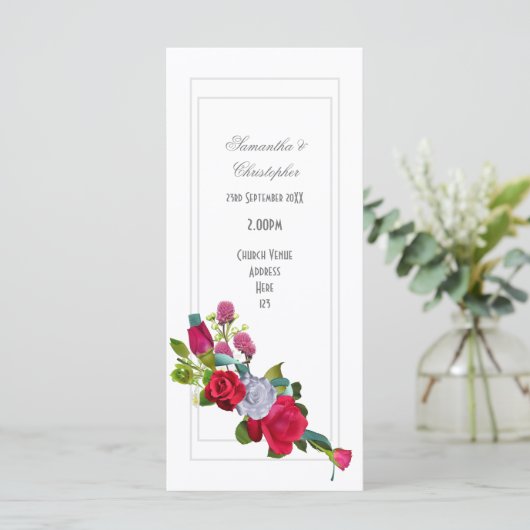 Roos Flower bouquet-kerktrouwprogramma Programmakaart (Staand voorkant)