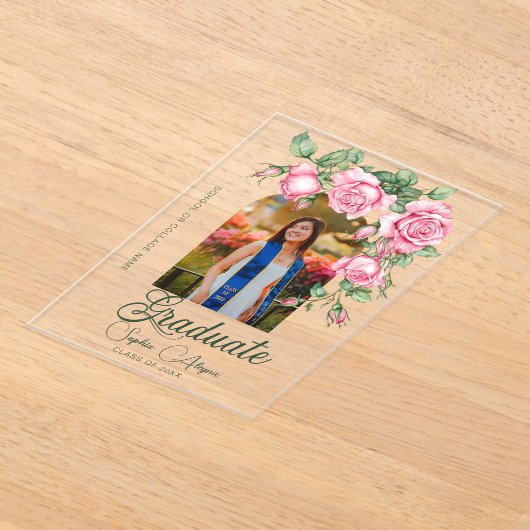 Roos Flower Garden Foto Afstuderen Uitnodiging (Laagn)