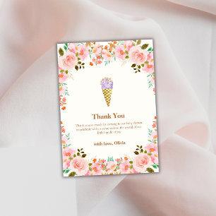 Roos Flower Garden Scoop Ice Cream Baby shower Bedankkaart