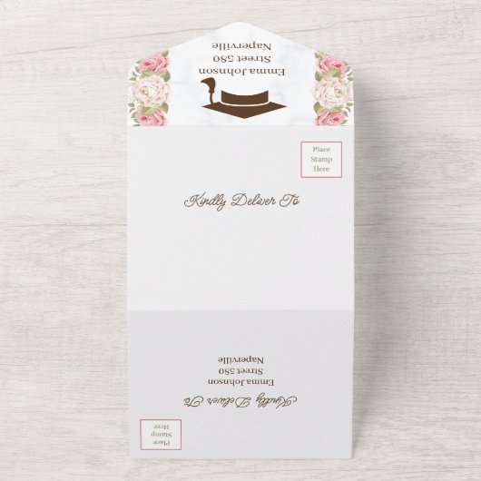 Roos Flower Gepersonaliseerd Save the Date Afstude All In One Uitnodiging (Buitenkant)