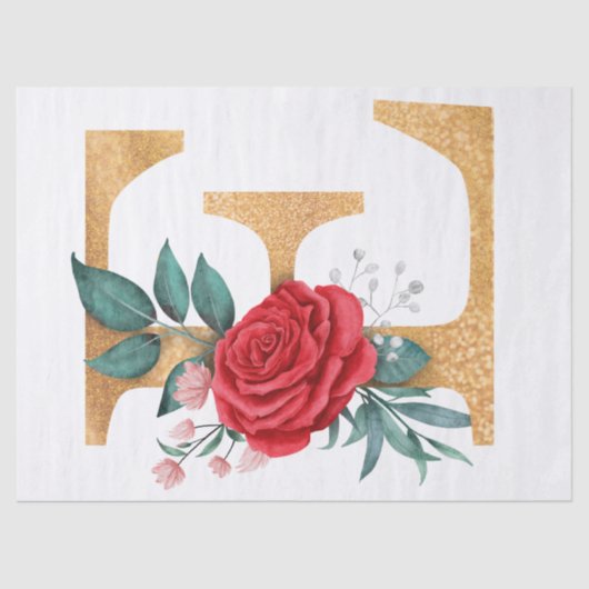 Roos Flower Gold Letter E Waterverf Art Tissuepapier (Voorkant)