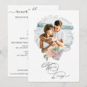 *~* ROOS Flower PHOTO RSVP + QR AR6 Wedding Invit Kaart (Voorkant / Achterkant)