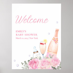 Roos Flower Poppin Champagne Baby shower Welkom Poster