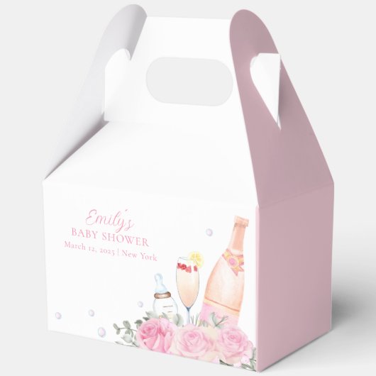 Roos Flower Poppin Champagne Bottles Baby shower Bedankdoosjes (Achterkant)