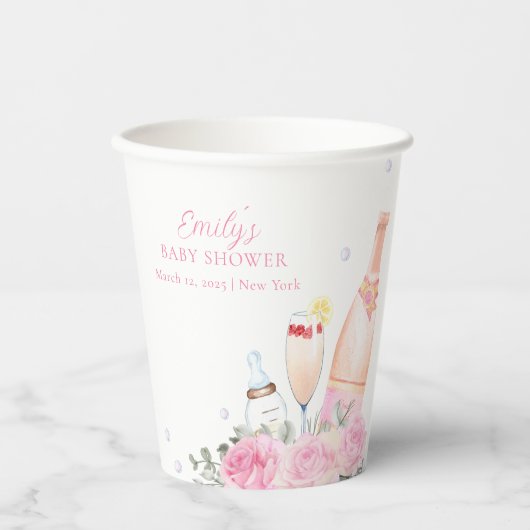 Roos Flower Poppin Champagne Bottles Baby shower Papieren Bekers (Voorkant)