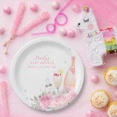 Roos Flower Poppin Champagne Bottles Baby shower Papieren Bordje (Feest)