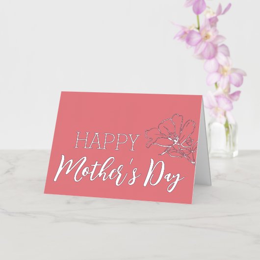 Roos Flower Sketch Happy Moederdag Echte Zilver Folie Feestdagenkaart (Orchidee)
