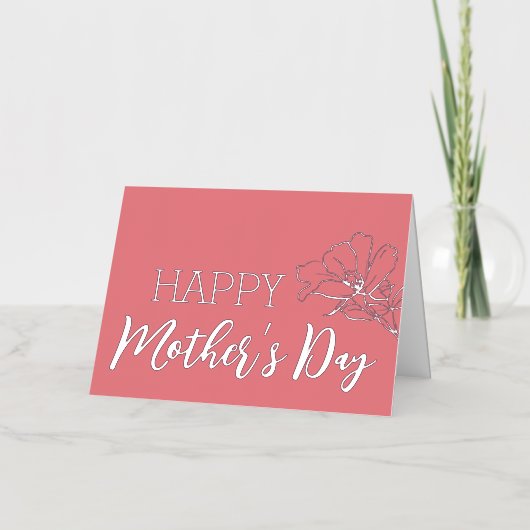 Roos Flower Sketch Happy Moederdag Echte Zilver Folie Feestdagenkaart (Voorkant)