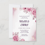 Roos Flower Wedding Invitation | Paarse donkere sc Kaart (Voorkant)