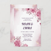 Roos Flower Wedding Invitation | Paarse donkere sc Kaart (Voorkant / Achterkant)
