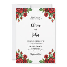 Roos Flower Wedding Invitation Sjabloon, afdrukbaa