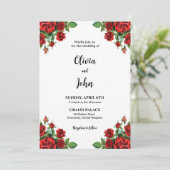 Roos Flower Wedding Invitation Sjabloon, afdrukbaa Kaart (Staand voorkant)