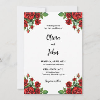 Roos Flower Wedding Invitation Sjabloon, afdrukbaa Kaart