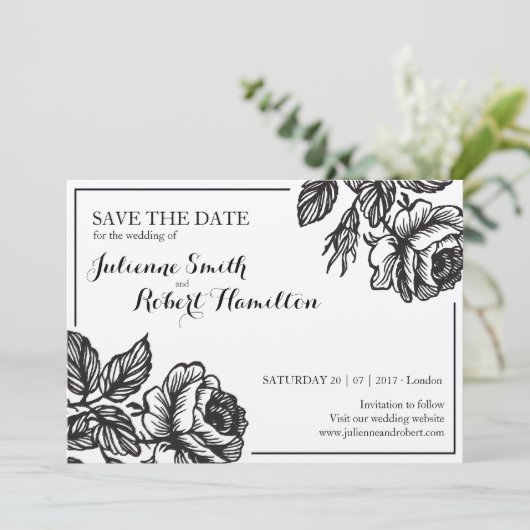 Roos Flowers Rustic Floral Wedding Save the date (Staand voorkant)