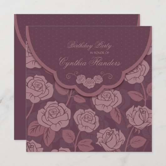 Roos Foldover Invitation Kaart (Voorkant / Achterkant)