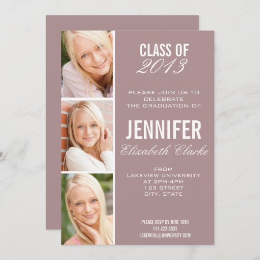 Roos Foto Afstuderen Uitnodiging (Voorkant / Achterkant)