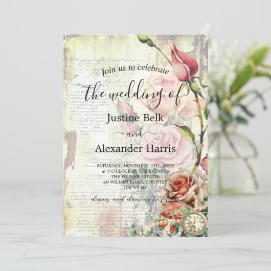 Roos Foto QR Code Huwelijk Kaart (Staand voorkant)