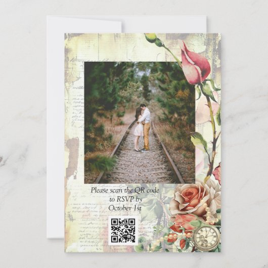  Roos Foto QR Code Huwelijk Kaart (Achterkant)