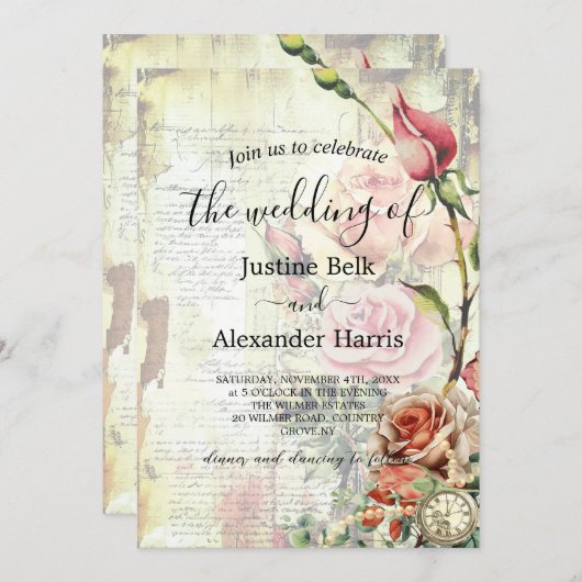 Roos Foto QR Code Huwelijk Kaart (Voorkant / Achterkant)