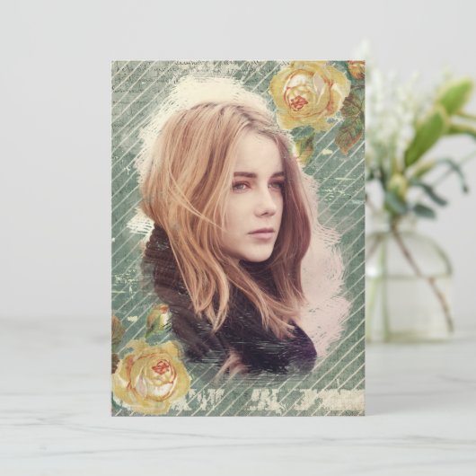  Roos Fotosjabloon Elegant Verjaardagsfeest Kaart (Staand voorkant)