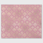 Roos Foxier Metallic Damask Gold Princess Pink Cadeaupapier (Vlak)
