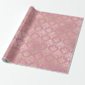 Roos Foxier Metallic Damask Gold Princess Pink Cadeaupapier (Uitgerold)