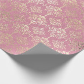 Roos Foxier Metallic Damask Gold Princess Pink Cadeaupapier (Hoek)