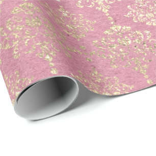 Roos Foxier Metallic Damask Gold Princess Pink Cadeaupapier