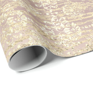 Roos Foxier Metallic Damask Gold Wood Roze Cadeaupapier