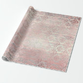 Roos Foxier Metallic Damask Gold Wood Roze Cadeaupapier (Uitgerold)