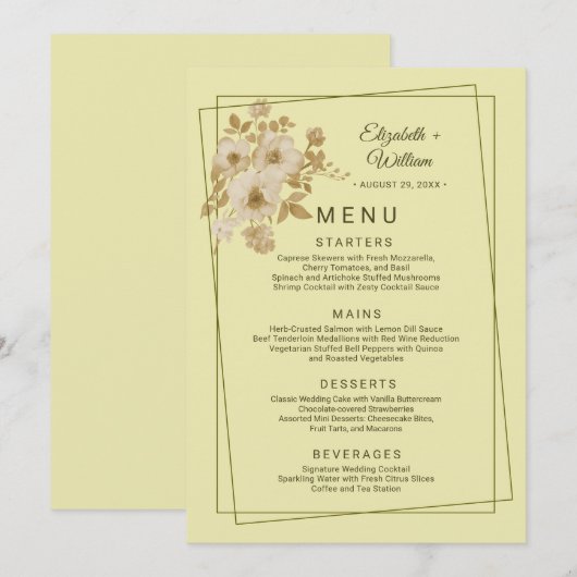 Roos Frame – Hemelsgele Trouw Menu (Voorkant / Achterkant)
