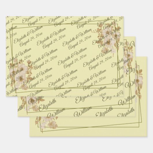 Roos Frame – Monogram Céleste Gele Trouw Inpakpapier Vel (Set)